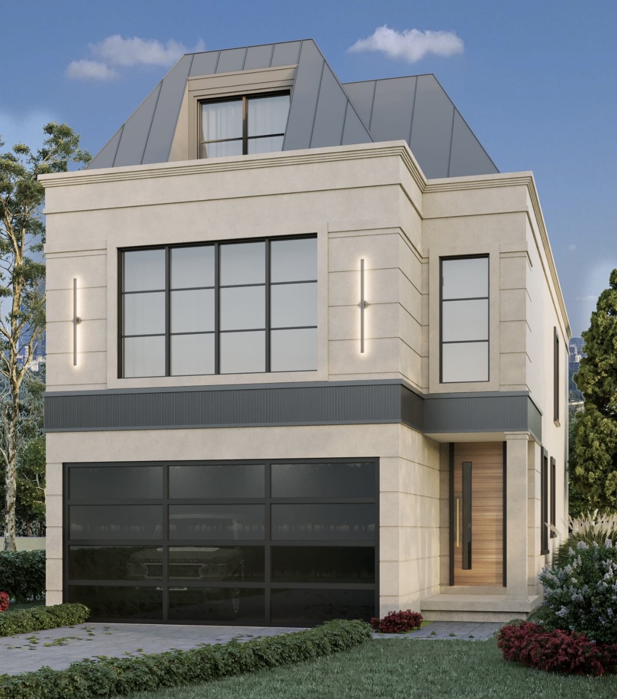 Exterior architectural rendering of a completed residence